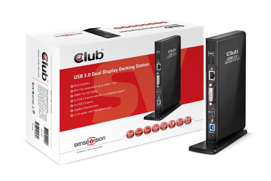 CLUB3D UNIVERSEEL USB 3.0 Type A 1x HDMI 1x DVI ,UTP aansluitingen DisplayLink™ gecertificeerd Docking Station