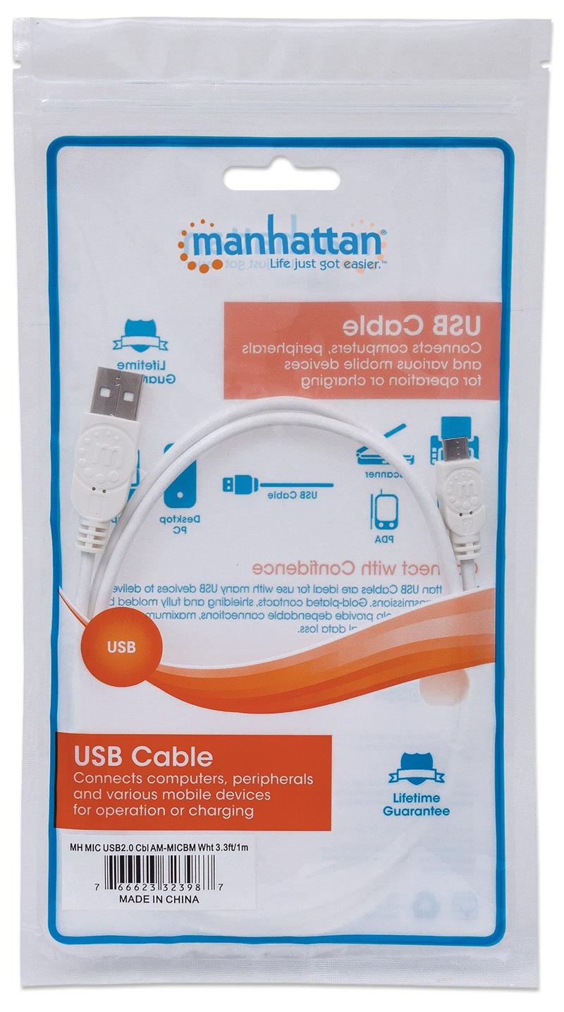 USB 2 0 Device Cable A Male Micro-B Male 1 m 3 ft White