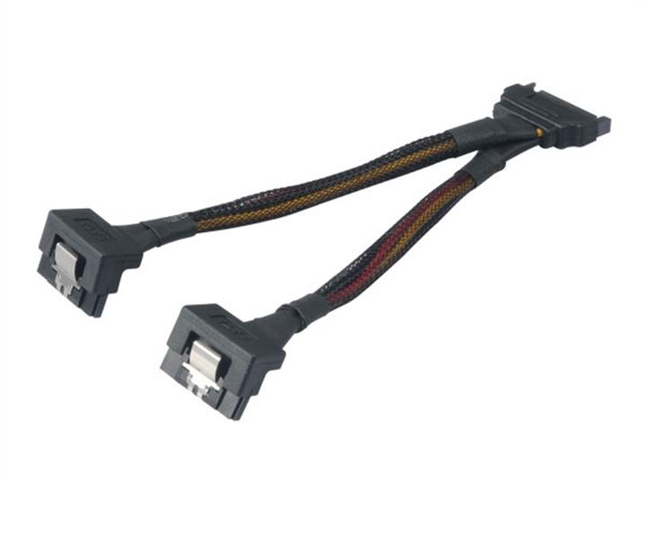 Akasa sata power splitter 15pin male to 2 x 15pin female sataright angle connectors with securing latch *SATAM *SATAF