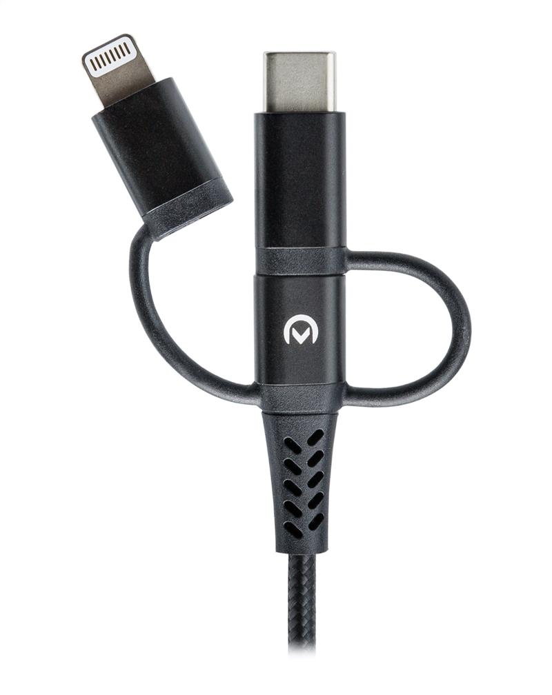 Mobilize Strong Nylon Cable 3in1 USB to Micro USB USB-C Apple MFi Lightning 1 5m Black