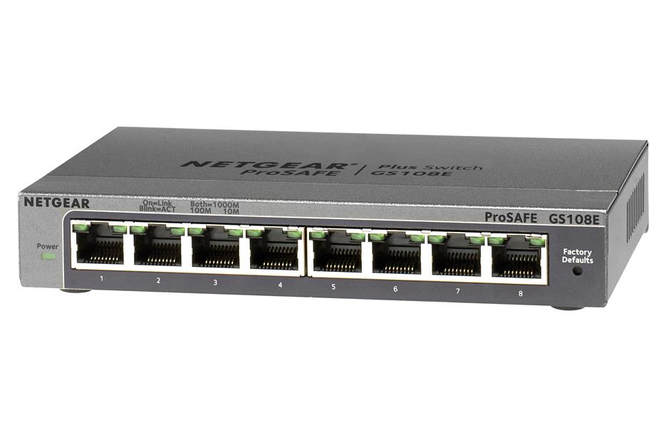 Netgear ProSAFE Unmanaged Plus Switch - GS108E - 8 Gigabit Ethernet poorten