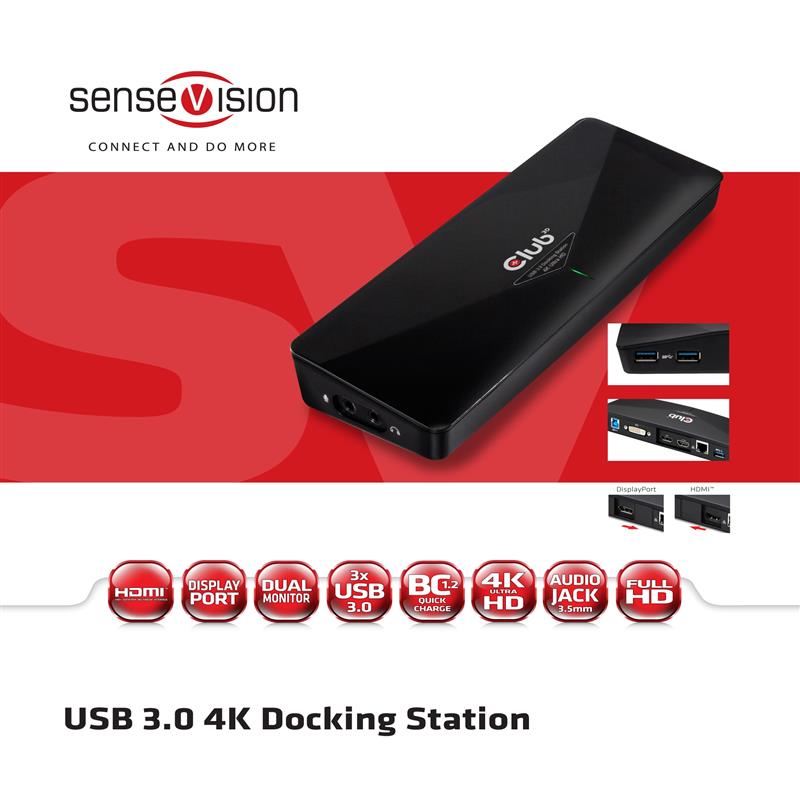 CLUB3D UNIVERSEEL USB 3.1 Gen 1 DisplayLink® gecertificeerd Docking station UHD 4K
