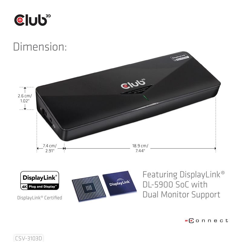 CLUB3D UNIVERSEEL USB 3.1 Gen 1 DisplayLink® gecertificeerd Docking station UHD 4K