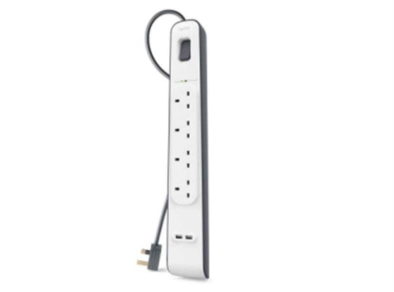 Belkin BSV401VF2M Overspanningsbeveiliging Wit 4 AC-uitgang(en) 2 m