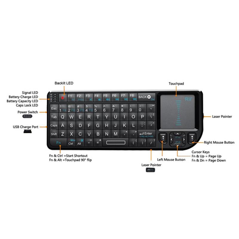 Rii Mini X1 v3 wireless 2 4G keyboard met touchpad en laserpointer 151 x 59 x 12 5mm 280 mAh accu
