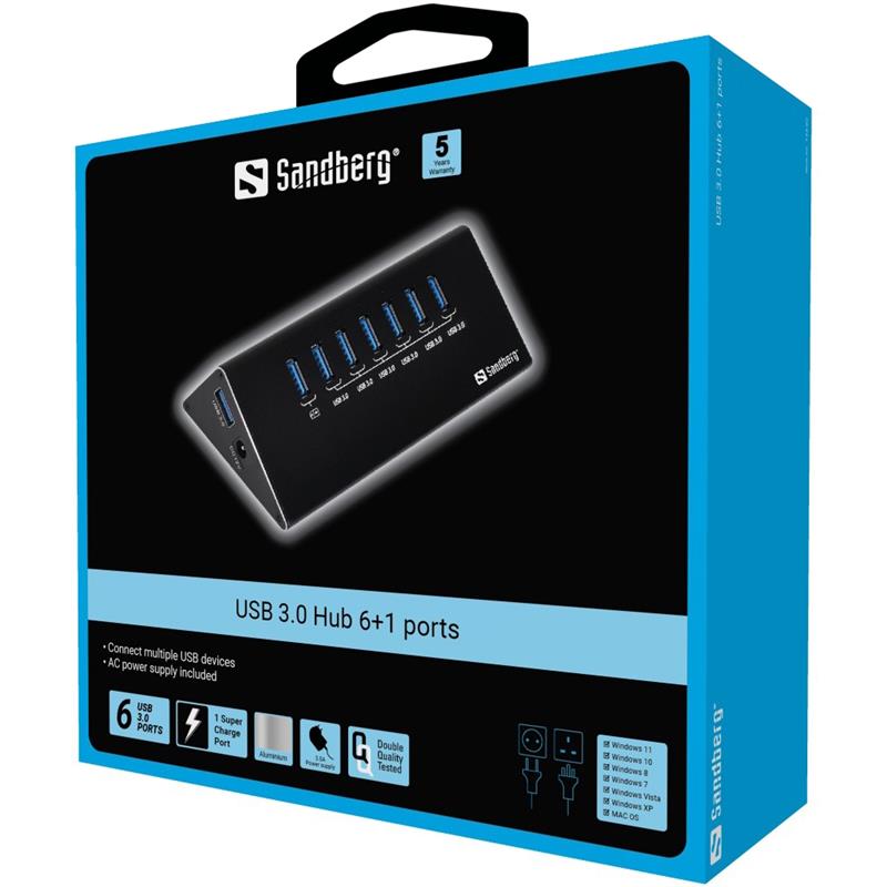 Sandberg USB 3.0 Hub 6+1 ports