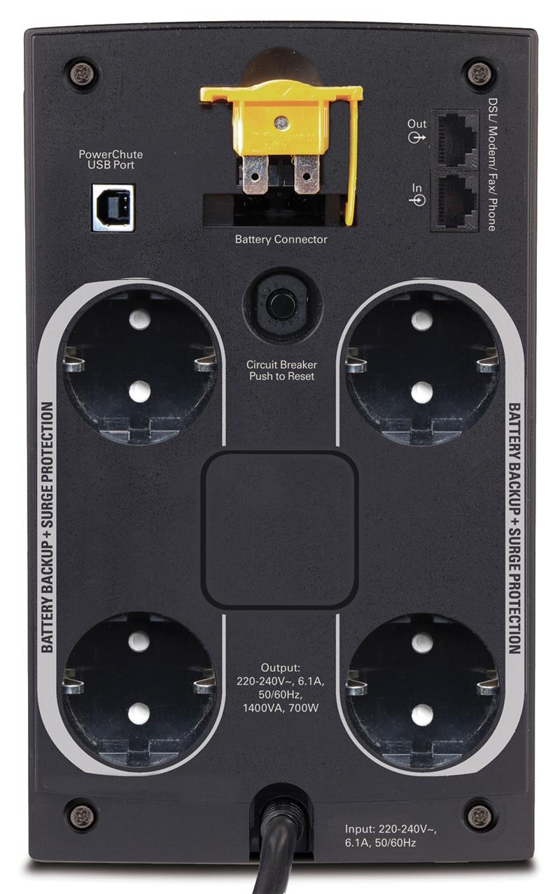 APC Back-UPS 1400VA noodstroomvoeding 4x stopcontact, USB