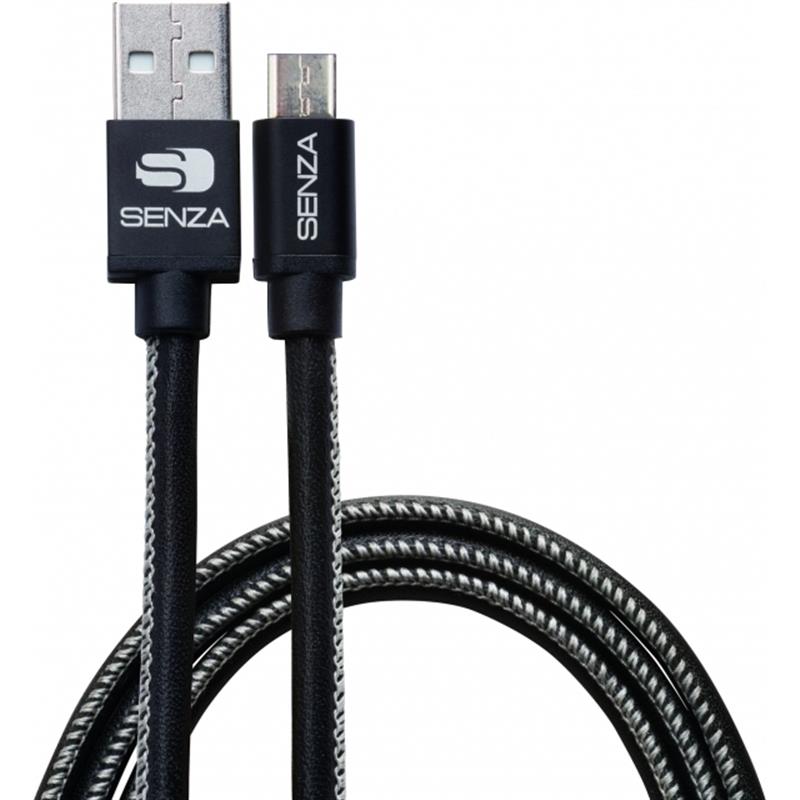 Senza Premium Leather Charge Sync Cable Micro USB 1 5m 12W Black