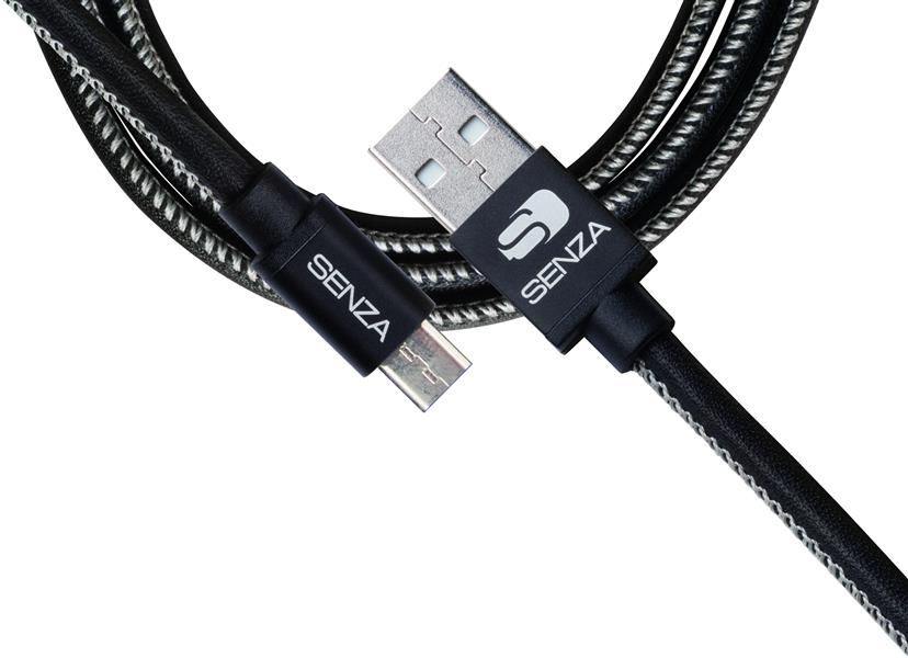 Senza Premium Leather Charge Sync Cable Micro USB 1 5m 12W Black