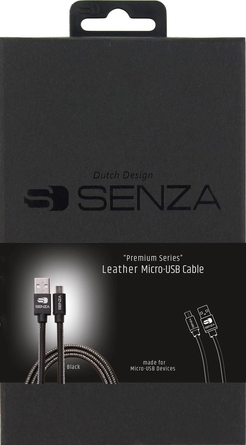 Senza Premium Leather Charge Sync Cable Micro USB 1 5m 12W Black