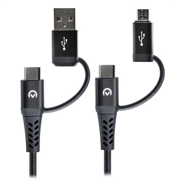 Mobilize Strong Nylon Cable 4in1 USB USB-C to Micro USB USB-C 1 5m Black