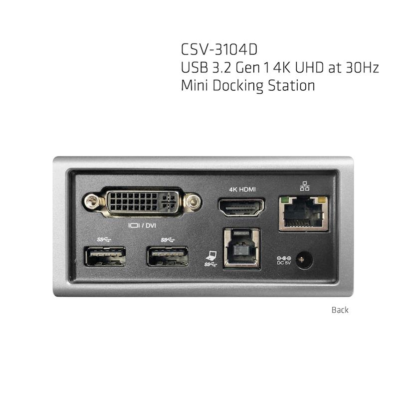 CLUB3D UNIVERSEEL Mini Displaylink gecertificeerd Docking Station USB A 3.2 Gen 1 4K30Hz 1x HDMI, 1x DVI, 4x USB Superspeed