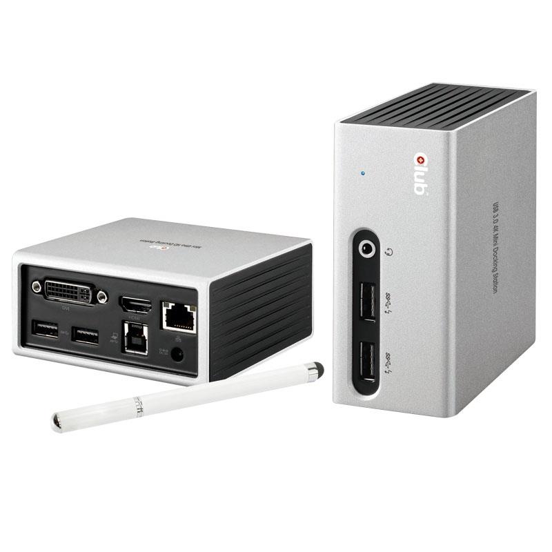 CLUB3D UNIVERSEEL Mini Displaylink gecertificeerd Docking Station USB A 3.2 Gen 1 4K30Hz 1x HDMI, 1x DVI, 4x USB Superspeed