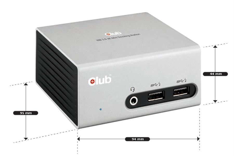 CLUB3D UNIVERSEEL Mini Displaylink gecertificeerd Docking Station USB A 3.2 Gen 1 4K30Hz 1x HDMI, 1x DVI, 4x USB Superspeed