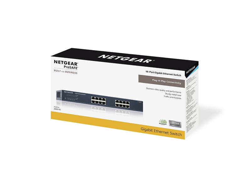 Netgear ProSAFE Unmanaged Switch - JGS516 - 16 Gigabit Ethernet poorten 10/100/1000 Mbps