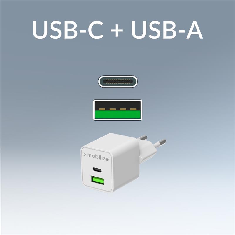 Mobilize Wall Charger USB-C USB GaN 30W with PD PPS White