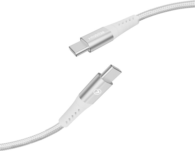 Mobilize Strong Nylon Cable USB-C to USB-C 20cm 100W White