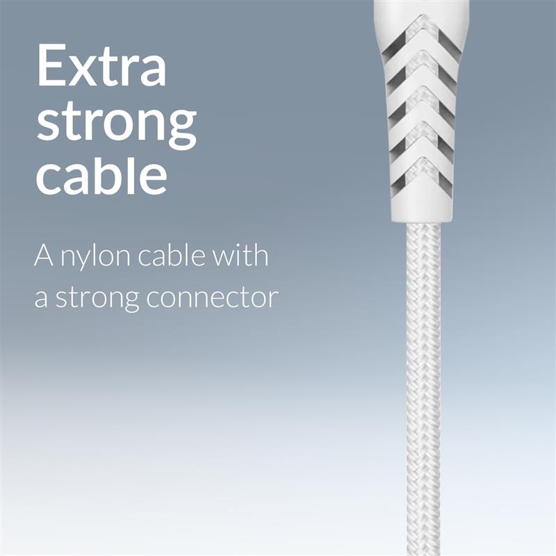 Mobilize Strong Nylon Cable USB-C to USB-C 20cm 100W White