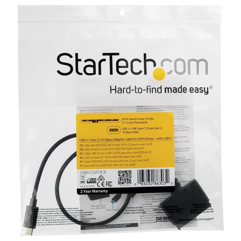 StarTech.com USB 3.1 (10Gps) adapter kabel voor 2,5"" SATA schijven met USB-C