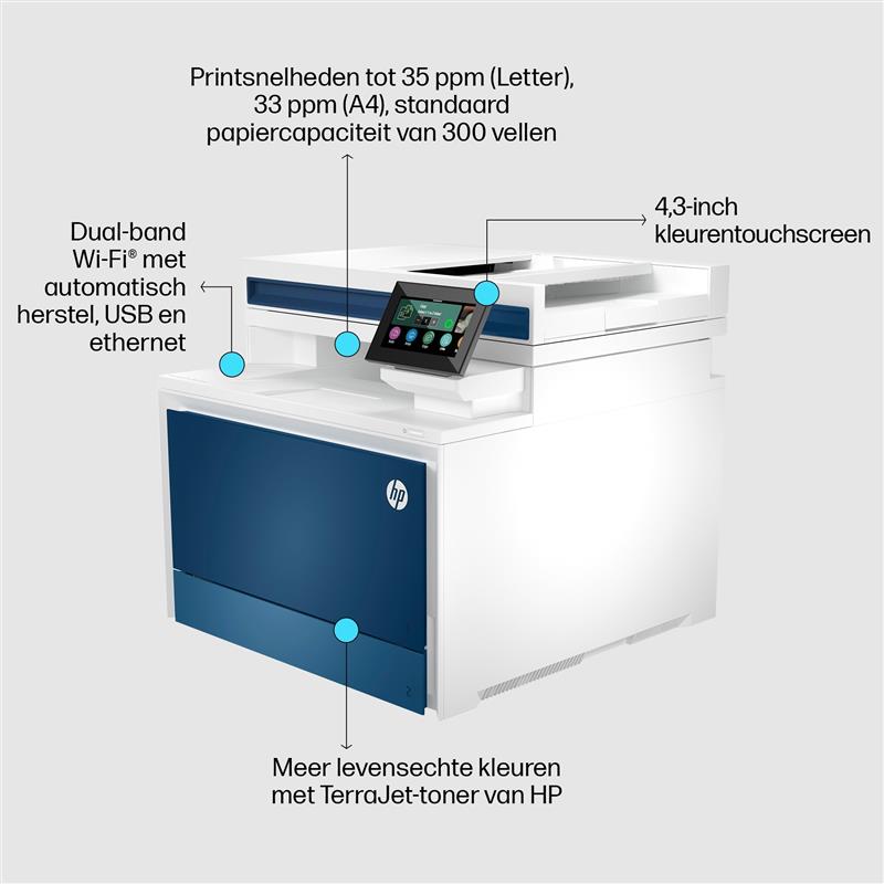 HP Color LaserJet Pro MFP 4302dw printer, Kleur, Printer voor Kleine en middelgrote ondernemingen, Printen, kopiëren, scannen, Draadloos; Printen vana