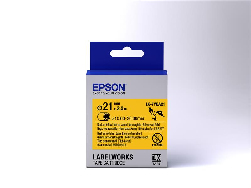 Epson Label Cartridge Heat Shrink Tube (HST) LK-7YBA21 Black/Yellow D21mm (2.5m)