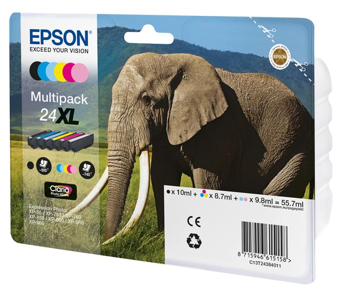 Epson Elephant Multipack 6-colours 24XL Claria Photo HD Ink