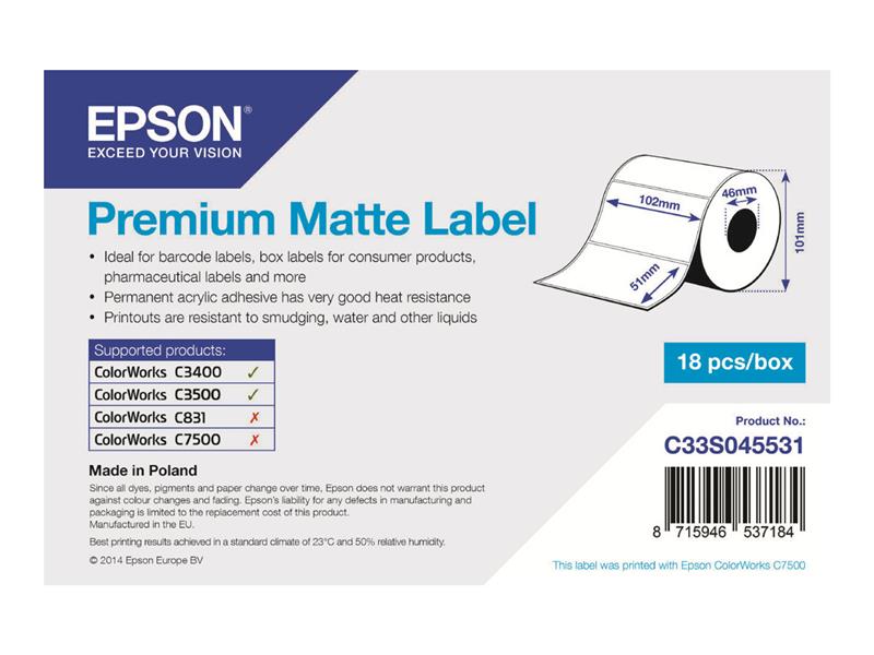 Epson Premium Matte Label - Die-cut Roll: 102mm x 51mm, 650 labels