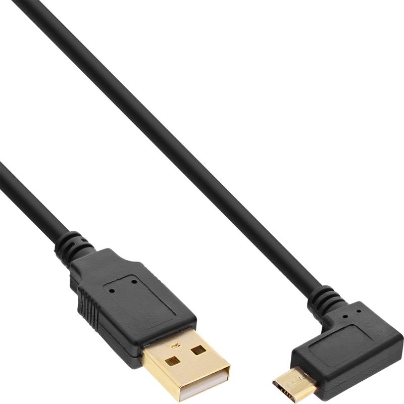 InLine Micro USB 2 0 Cable USB Type A male to Micro-B male angled black 1m