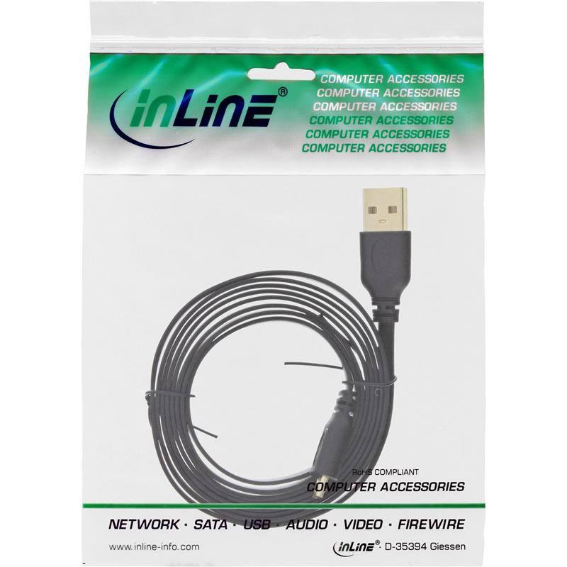 InLine Micro-USB 2 0 Flatkabel USB-A Male naar Micro-B Male 3m