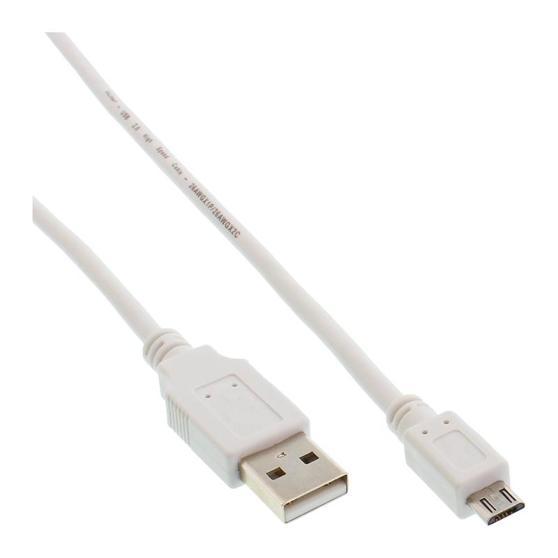 InLine Micro USB 2 0 Cable USB-A plug to Micro-B plug white 1 8m