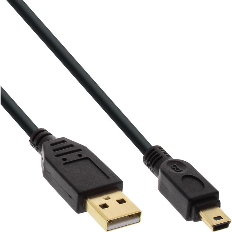 InLine USB 2 0 Mini Cable Type A male to Mini-B male 5 Pin black gold 5m