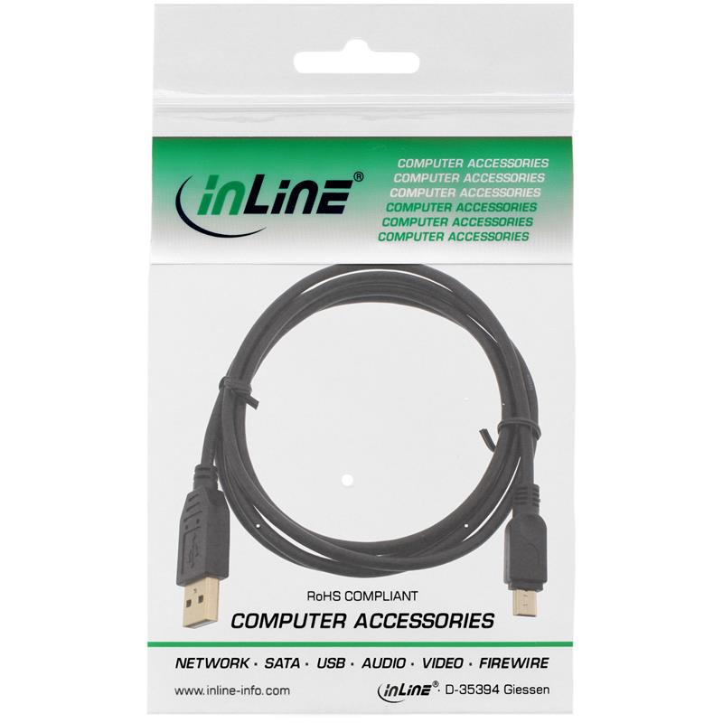 InLine USB 2 0 Mini Cable Type A male to Mini-B male 5 Pin black gold 1 5m