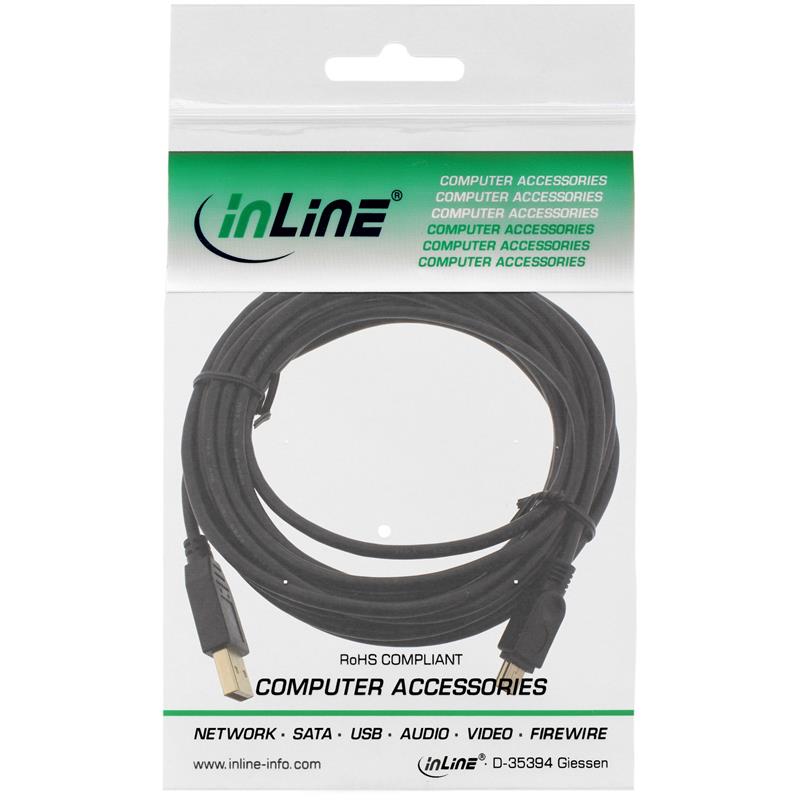InLine USB 2 0 Mini Cable Type A male to Mini-B male 5 Pin black gold 5m