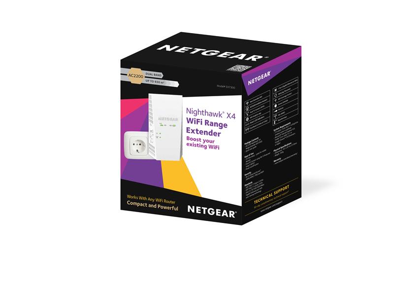 Netgear Nighthawk EX7300 X4 AC2200, Dual-Band WiFi Range Extender - 1 Gigabit Ethernet poort