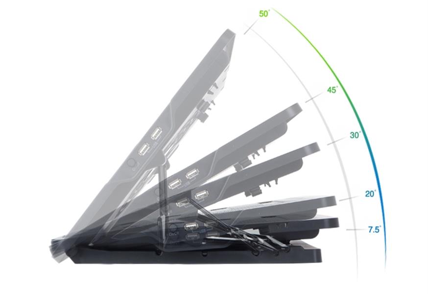 Zalman - High Performance Notebook Cooling Stand 180mm Fan 5 level angle adjustment Up to 16 Back cable management 550RPM plm15% Fan ON OFF Support