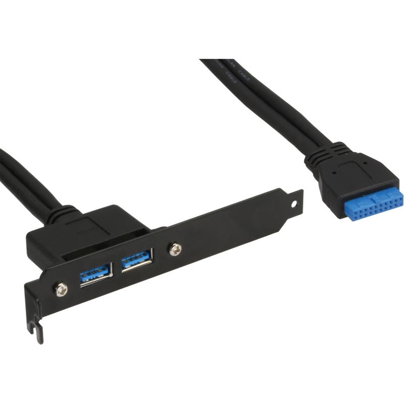InLine Slot Bracket 2x USB 3 0 A female to internal mainboard plug 0 5m