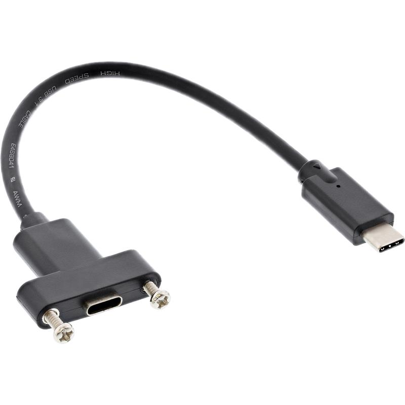 InLine USB 3 2 Gen 2 C male to female with flange cable 0 2m black