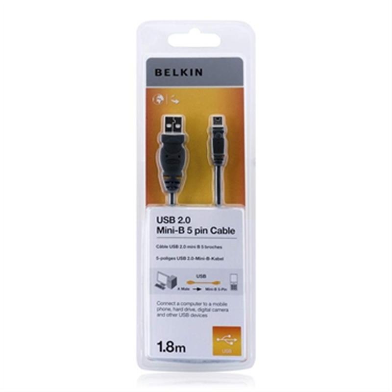 Belkin USB 2.0 A/Mini USB B, 1.8m USB-kabel 1,8 m USB A Mini-USB B Zwart