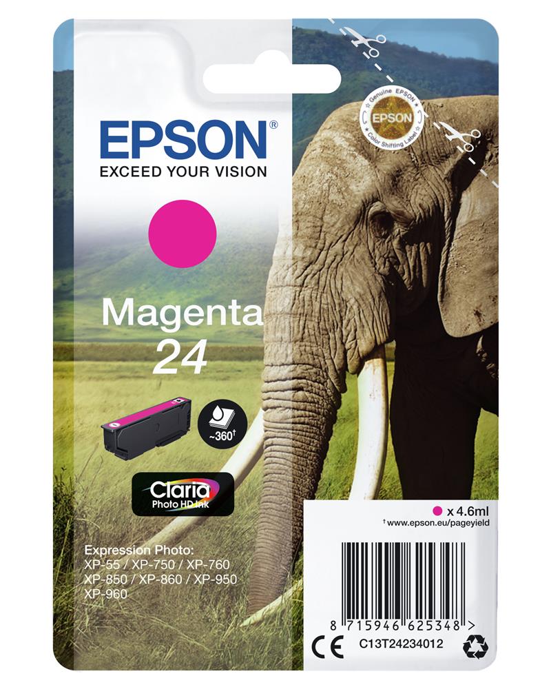 Epson Elephant Singlepack Magenta 24 Claria Photo HD Ink