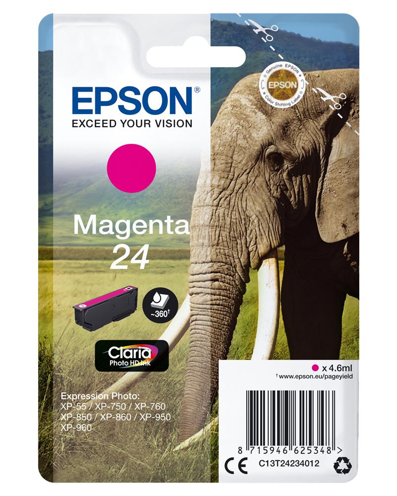 Epson Elephant Singlepack Magenta 24 Claria Photo HD Ink