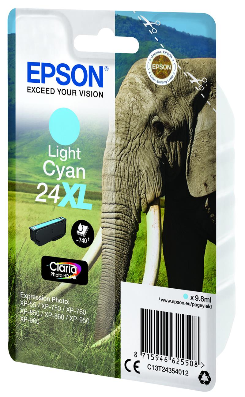 Epson Elephant Singlepack Light Cyan 24XL Claria Photo HD Ink