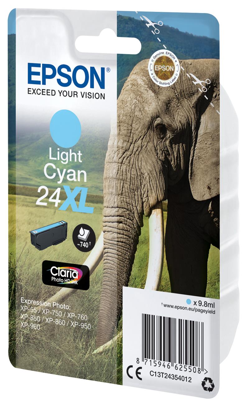 Epson Elephant Singlepack Light Cyan 24XL Claria Photo HD Ink