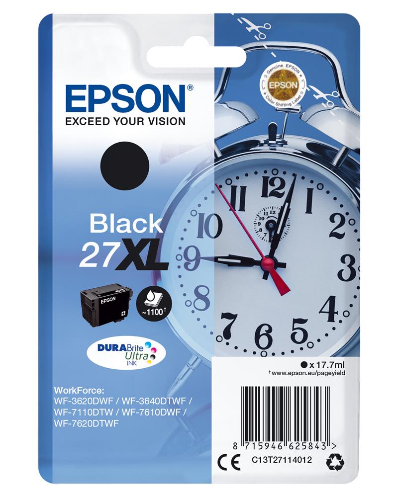 Epson Alarm clock Singlepack Black 27XL DURABrite Ultra Ink