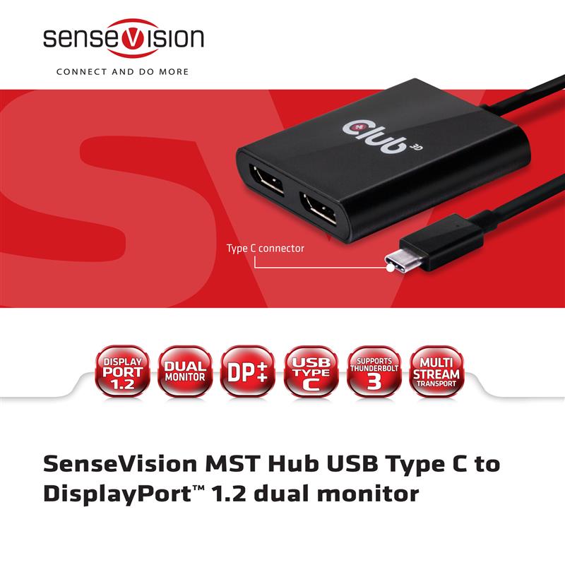 CLUB3D MST Hub USB3.1 (Gen1) Type C to DisplayPort™ 1.2 Dual Monitor