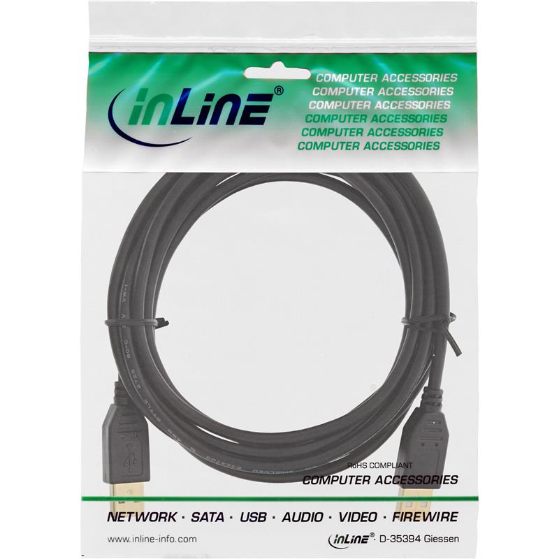 InLine USB 2 0 cable AM AM black gold plated contacts 3m