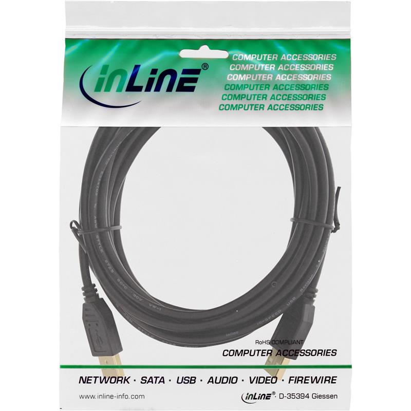 InLine USB 2 0 cable AM AM black gold plated contacts 5m