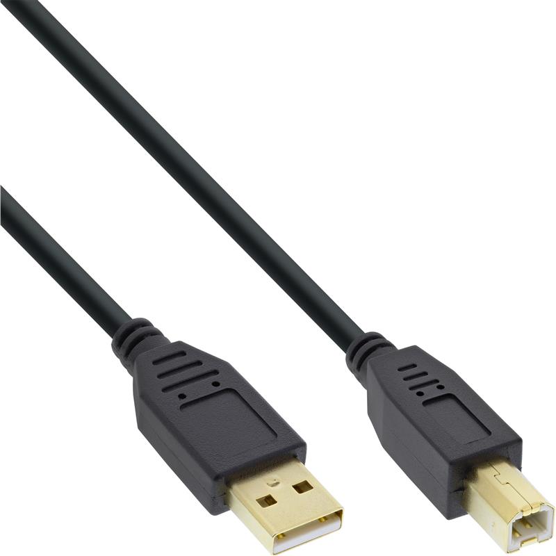 InLine USB 2 0 kabel zwart vergulde contacten AM BM 3m