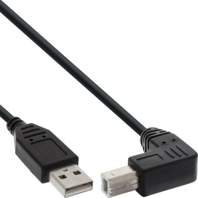 InLine USB 2 0 Kabel A an B connector in 90 graden zwart 2m