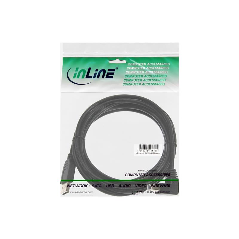 InLine USB 2 0 Kabel A an B connector in 90 graden zwart 0 3m