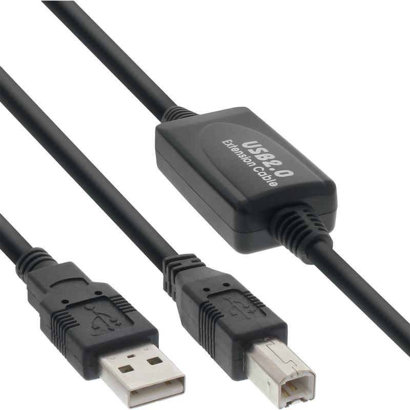 InLine Actieve USB 2 0 kabel A B zwart 10m
